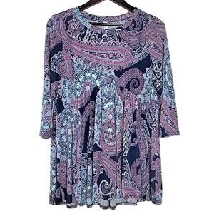 Discount Divas Babydoll Peplum Top Navy Purple Paisley Stretch Tunic XL Fit